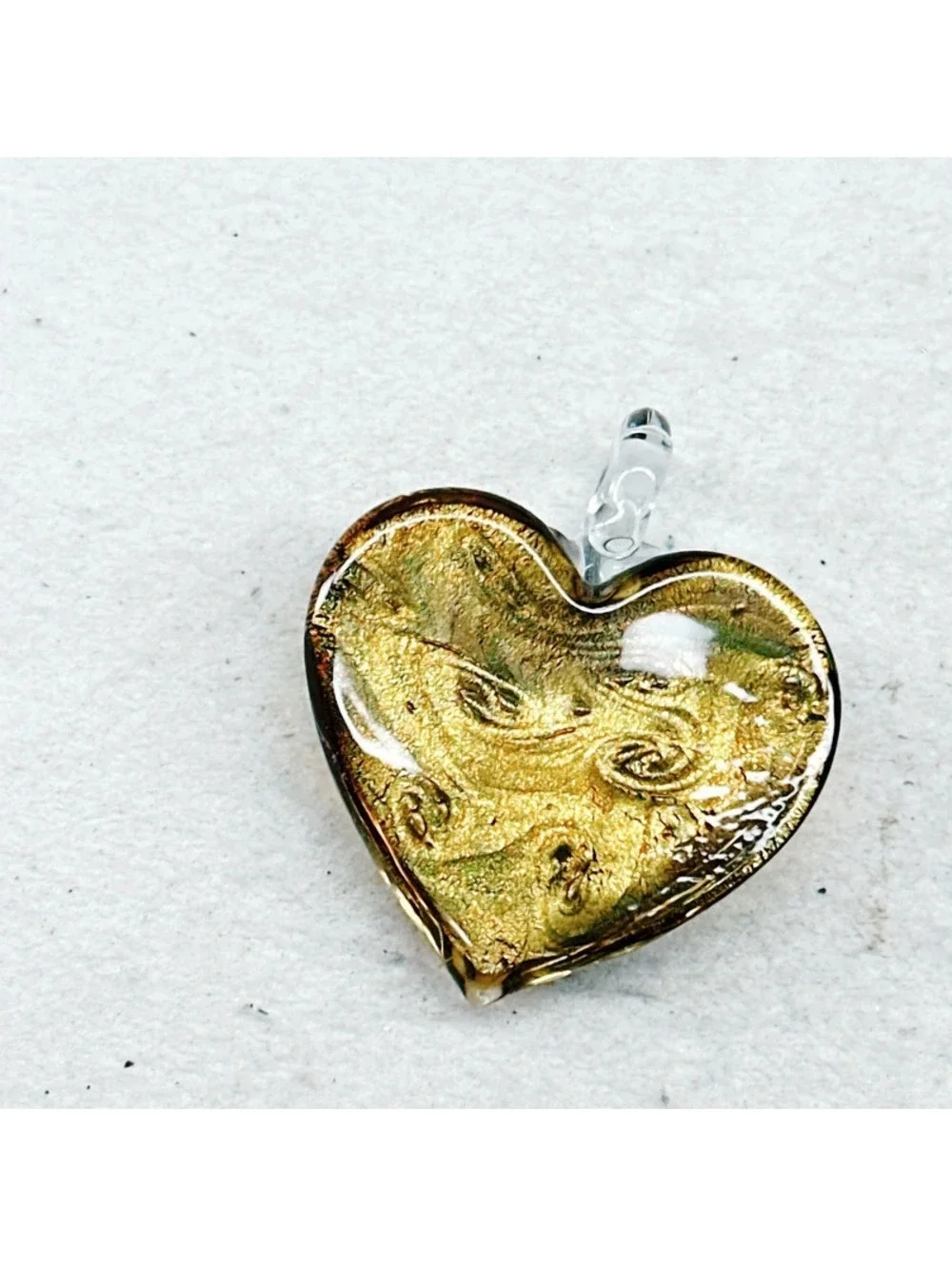 3018u. Bronze Heart Art Glass Pendant
